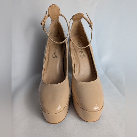 L'INTERVALLE Beige Platform Glossy Leather Women Shoes Size 8 Made In Brazil - Picture 2 of 12